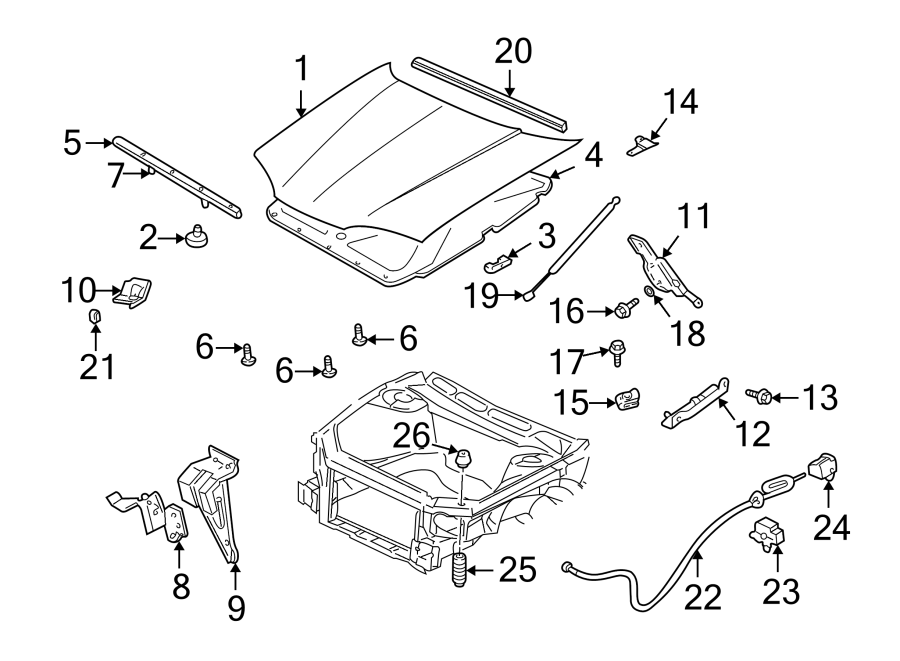 Diagram HOOD & COMPONENTS. for your 2007 GMC Sierra 1500 Classic SL Extended Cab Pickup  