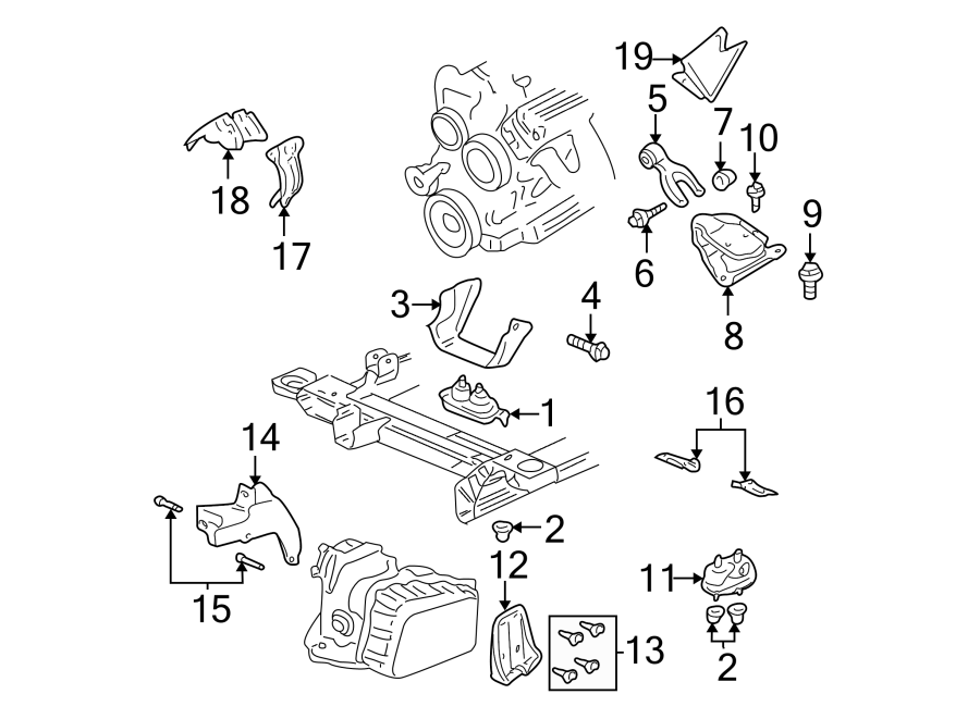 Diagram ENGINE / TRANSAXLE. ENGINE & TRANS MOUNTING. for your 2005 Chevrolet Express 2500 Base Extended Cargo Van 4.8L Vortec V8 A/T RWD 