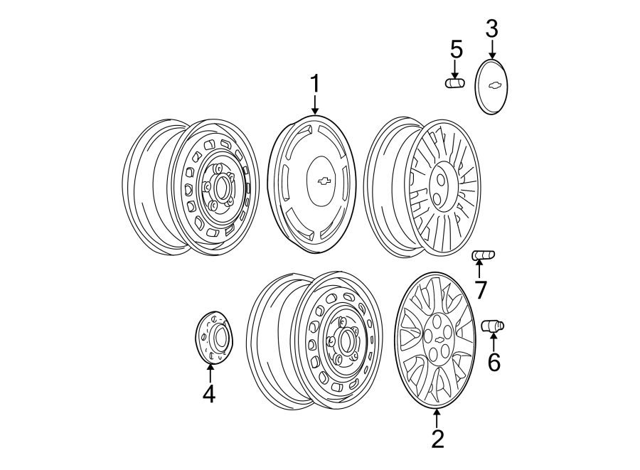 Diagram WHEELS. COVERS & TRIM. for your 2005 Chevrolet Classic   