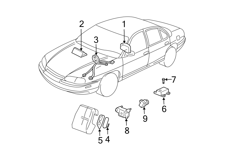 Diagram RESTRAINT SYSTEMS. AIR BAG COMPONENTS. for your 2020 Chevrolet Camaro 6.2L V8 M/T SS Convertible 