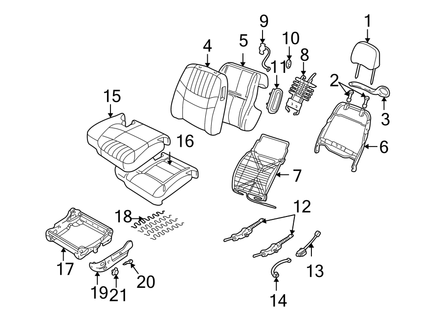 Diagram SEATS & TRACKS. FRONT SEAT COMPONENTS. for your 2005 Chevrolet Express 2500   