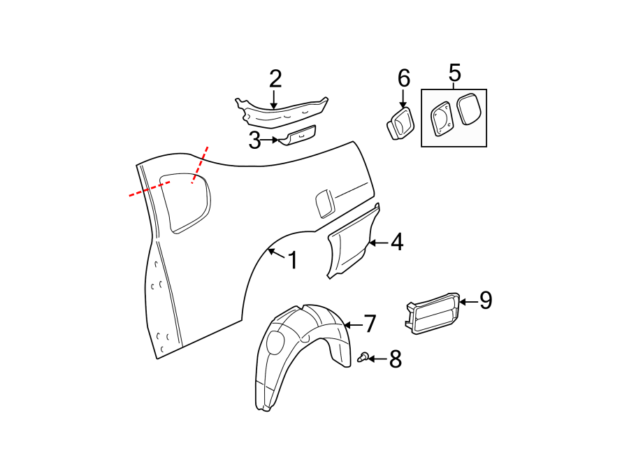 Diagram QUARTER PANEL & COMPONENTS. for your 2023 Chevrolet Suburban    