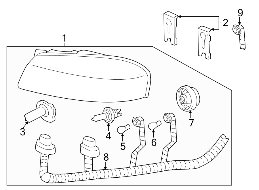 Diagram FRONT LAMPS. HEADLAMP COMPONENTS. for your 2005 Chevrolet Cobalt   