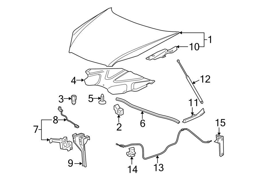 Diagram HOOD & COMPONENTS. for your 2007 GMC Sierra 1500 Classic SL Extended Cab Pickup  