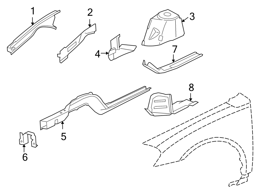 Diagram FENDER. STRUCTURAL COMPONENTS & RAILS. for your 2021 GMC Sierra 2500 HD 6.6L V8 A/T RWD Base Standard Cab Pickup 