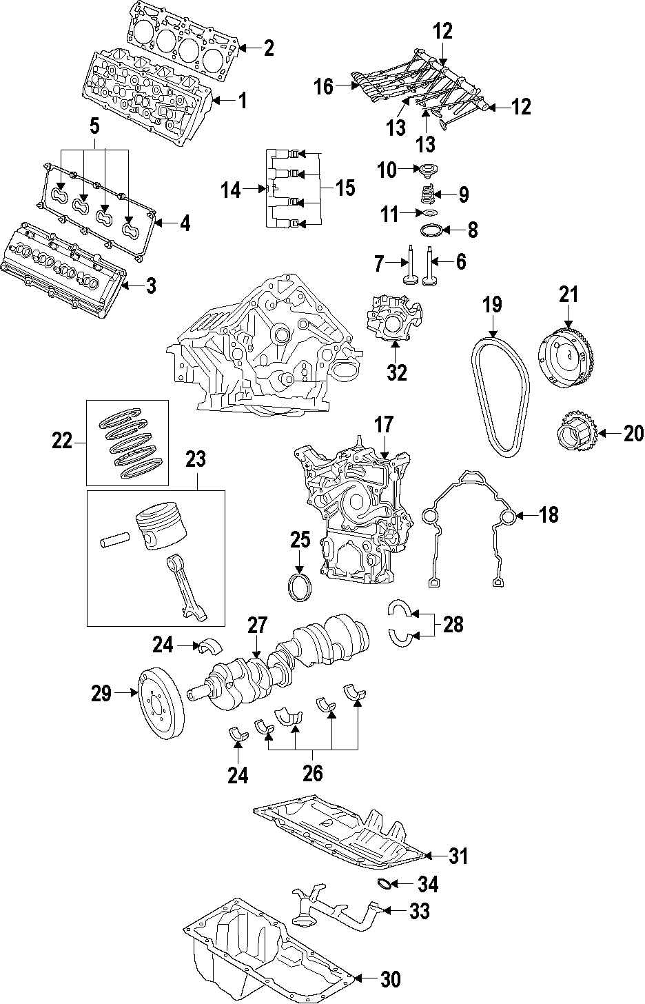 Diagram CAMSHAFT & TIMING. CRANKSHAFT & BEARINGS. CYLINDER HEAD & VALVES. LUBRICATION. MOUNTS. PISTONS. RINGS & BEARINGS. for your 2017 Dodge Challenger 6.2L HEMI V8 A/T RWD SRT Hellcat Coupe 