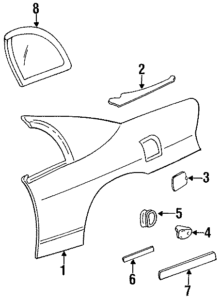 Diagram EXTERIOR TRIM. GLASS. QUARTER PANEL & COMPONENTS. for your 2005 Chevrolet Express 1500   