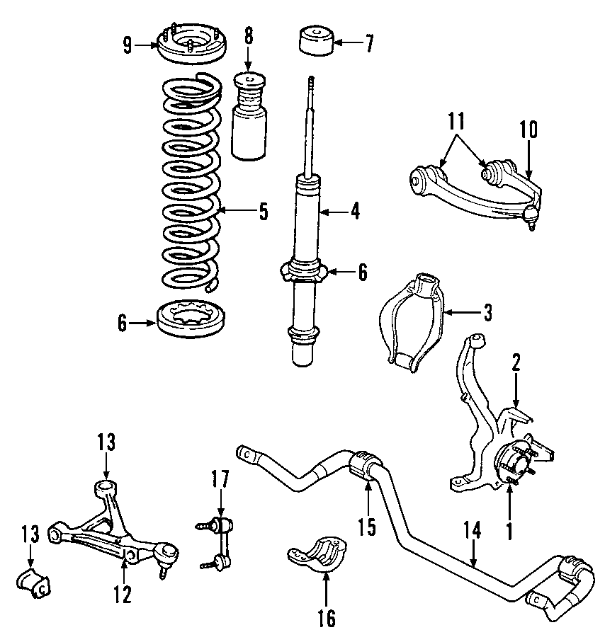 Diagram FRONT SUSPENSION. LOWER CONTROL ARM. STABILIZER BAR. SUSPENSION COMPONENTS. UPPER CONTROL ARM. for your Dodge Challenger  