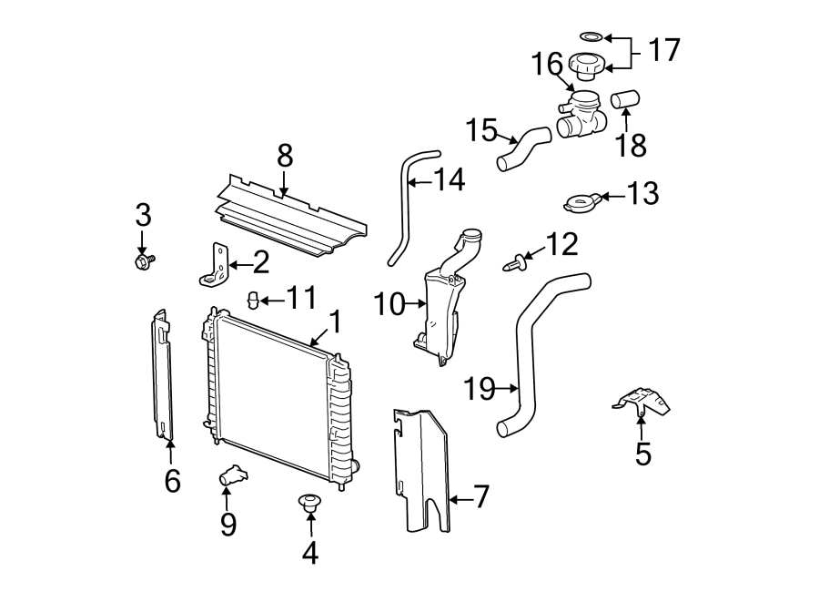 Diagram RADIATOR & COMPONENTS. for your 2002 Chevrolet Blazer   