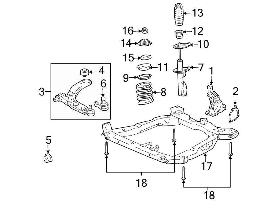 Diagram FRONT SUSPENSION. SUSPENSION COMPONENTS. for your 2018 GMC Sierra 2500 HD 6.6L Duramax V8 DIESEL A/T RWD Base Standard Cab Pickup Fleetside 