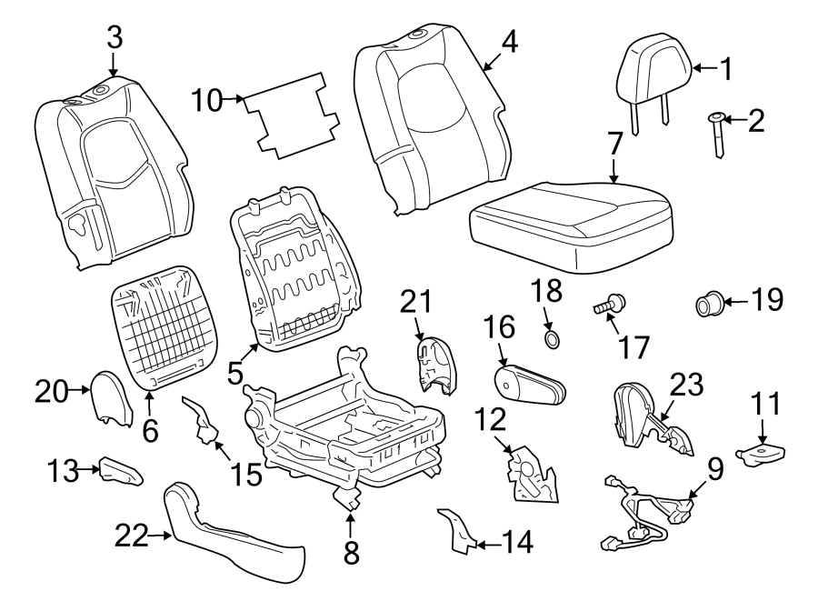 Diagram SEATS & TRACKS. FRONT SEAT COMPONENTS. for your 2010 Chevrolet Silverado 2500 HD LTZ Crew Cab Pickup  