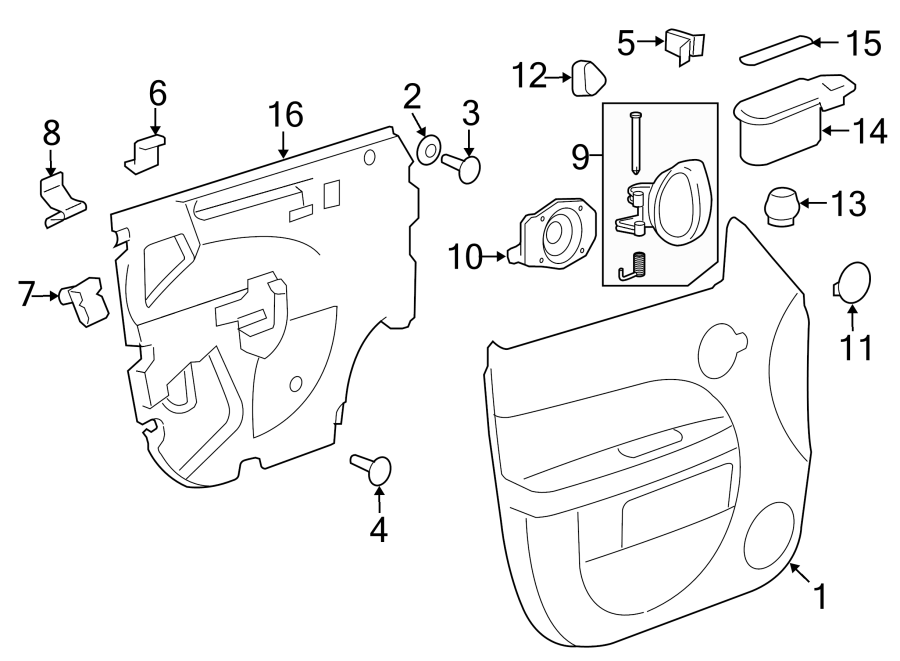 Diagram FRONT DOOR. INTERIOR TRIM. for your 2024 Chevrolet Camaro LT1 Coupe 6.2L V8 A/T 