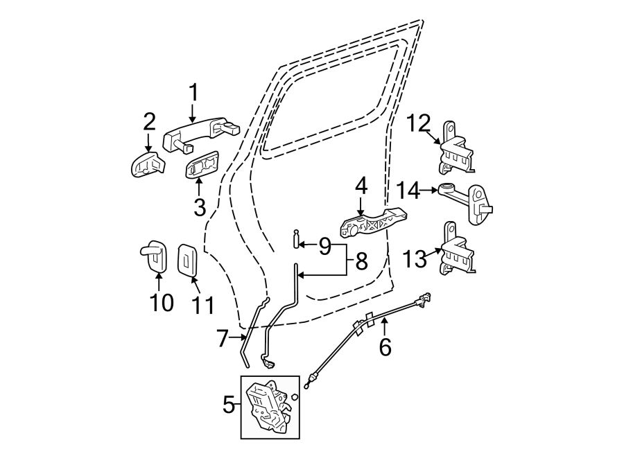 Diagram REAR DOOR. LOCK & HARDWARE. for your Cadillac XT4  