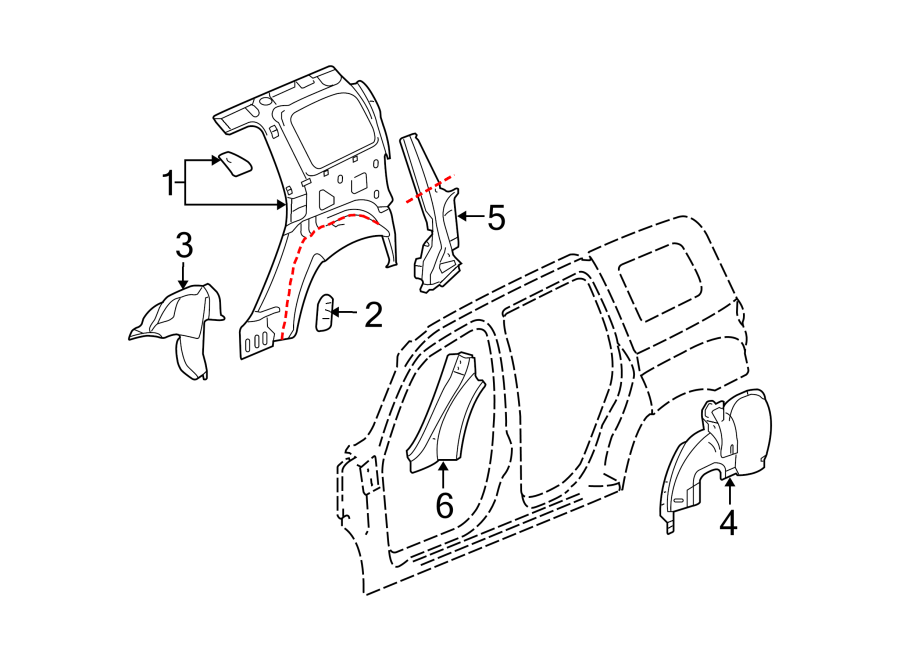 Diagram QUARTER PANEL. INNER STRUCTURE. for your Chevrolet HHR  