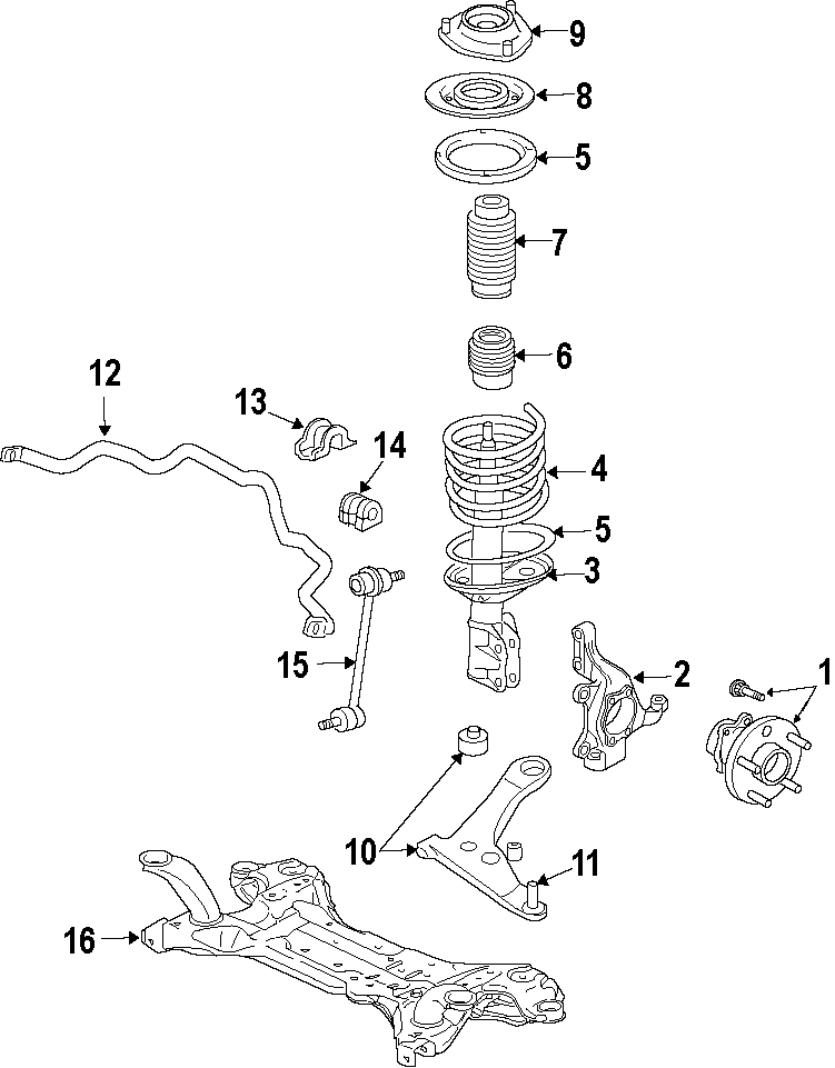 Diagram FRONT SUSPENSION. LOWER CONTROL ARM. STABILIZER BAR. SUSPENSION COMPONENTS. for your Dodge Avenger  