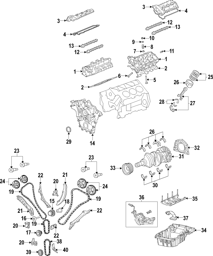 Diagram CAMSHAFT & TIMING. CRANKSHAFT & BEARINGS. CYLINDER HEAD & VALVES. LUBRICATION. MOUNTS. PISTONS. RINGS & BEARINGS. for your Ram ProMaster 3500  