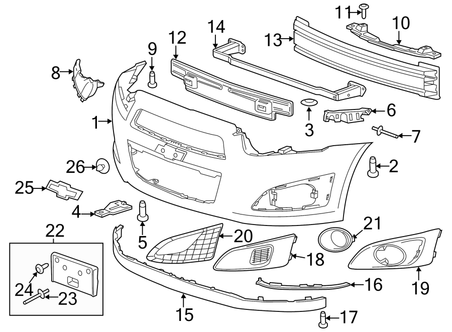 Diagram FRONT BUMPER & GRILLE. BUMPER & COMPONENTS. for your 2021 Chevrolet Spark  LS Hatchback 