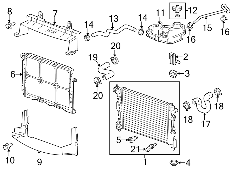 Diagram RADIATOR & COMPONENTS. for your 2009 GMC Sierra 2500 HD 6.6L Duramax V8 DIESEL A/T RWD SLE Crew Cab Pickup Fleetside 