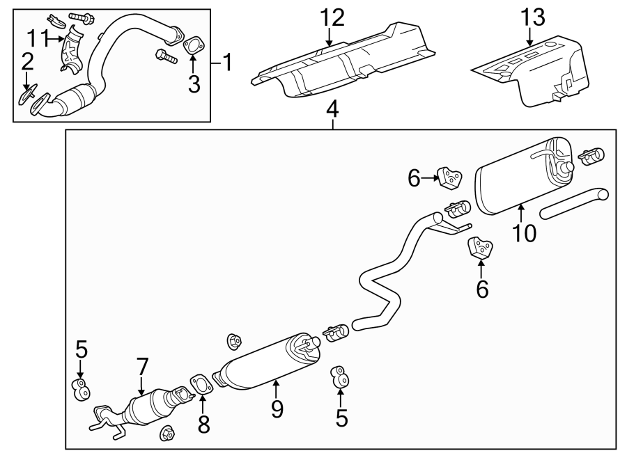 Diagram EXHAUST SYSTEM. EXHAUST COMPONENTS. for your 2014 GMC Sierra 2500 HD 6.0L Vortec V8 CNG A/T RWD WT Standard Cab Pickup 