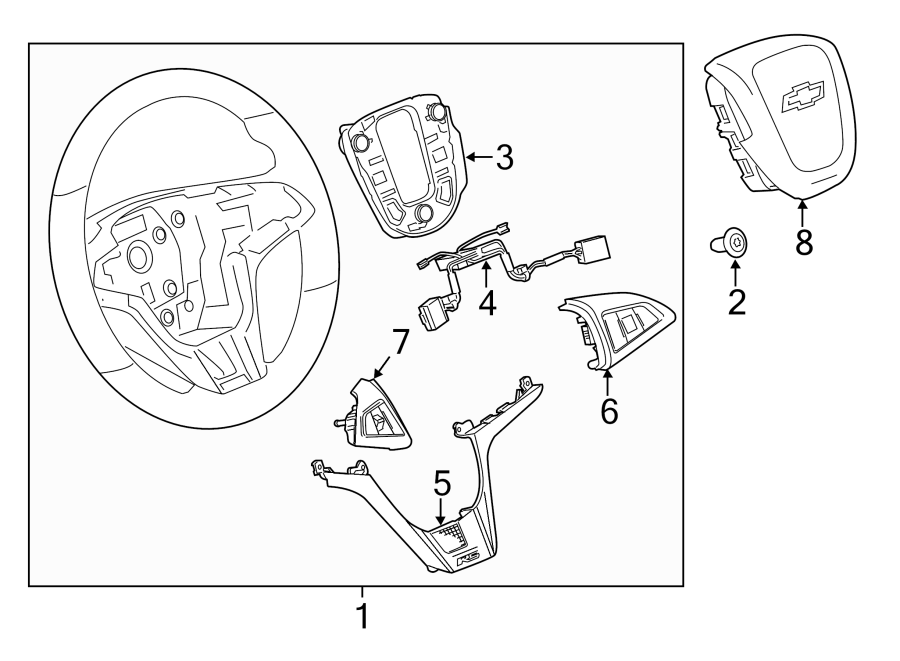 Diagram STEERING WHEEL & TRIM. for your 2021 Chevrolet Tahoe  Z71 Sport Utility  