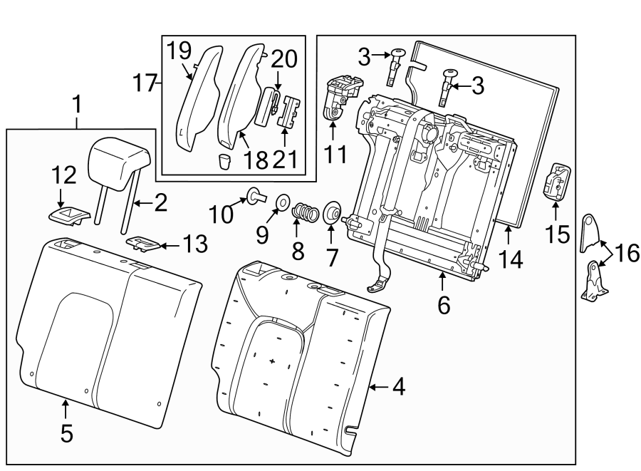 Diagram SEATS & TRACKS. REAR SEAT COMPONENTS. for your 2018 Cadillac ATS Premium Luxury Coupe 3.6L V6 A/T RWD 