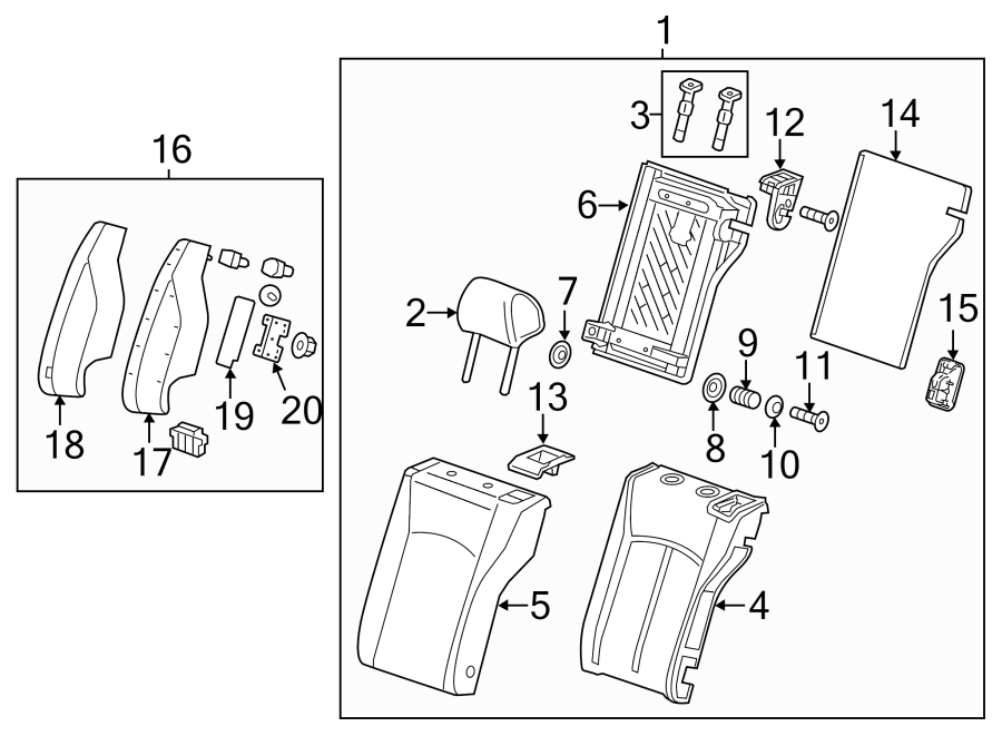 Diagram SEATS & TRACKS. REAR SEAT COMPONENTS. for your 2018 Cadillac ATS Base Coupe  