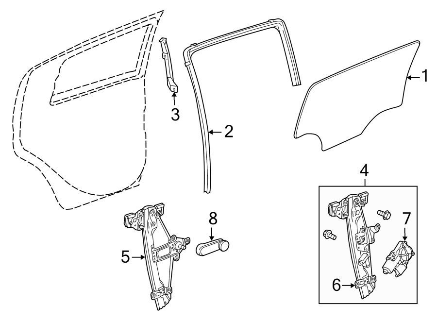 Diagram Rear door. Glass & hardware. for your 2019 Chevrolet Spark   