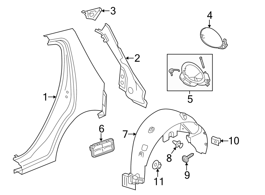 Diagram Quarter panel & components. for your Oldsmobile