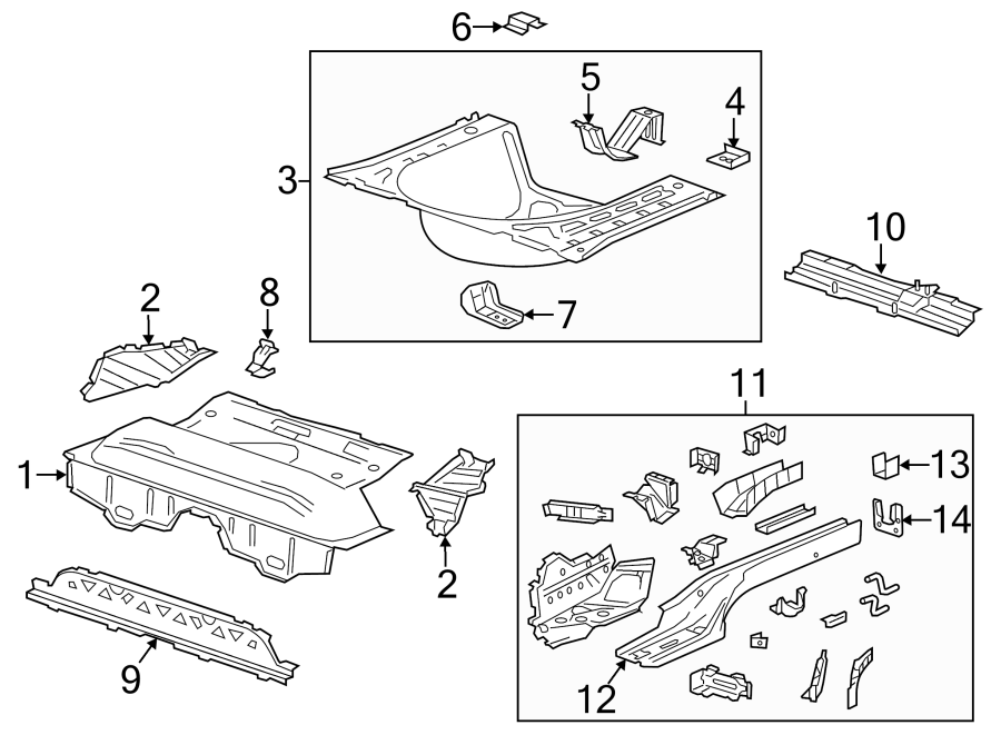 Diagram REAR BODY & FLOOR. FLOOR & RAILS. for your 2013 GMC Sierra 2500 HD 6.0L Vortec V8 FLEX A/T RWD WT Crew Cab Pickup Fleetside 