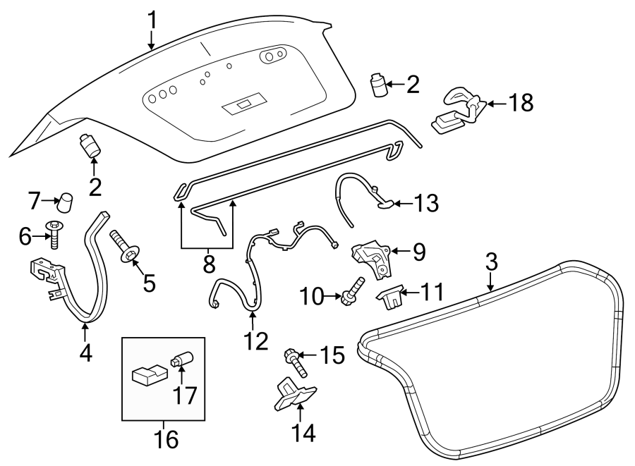 Diagram TRUNK LID. LID & COMPONENTS. for your Chevrolet