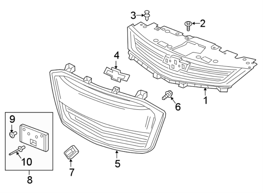 5Front bumper & grille. Pick up box. Grille & components.https://images.simplepart.com/images/parts/motor/fullsize/CJ12795.png