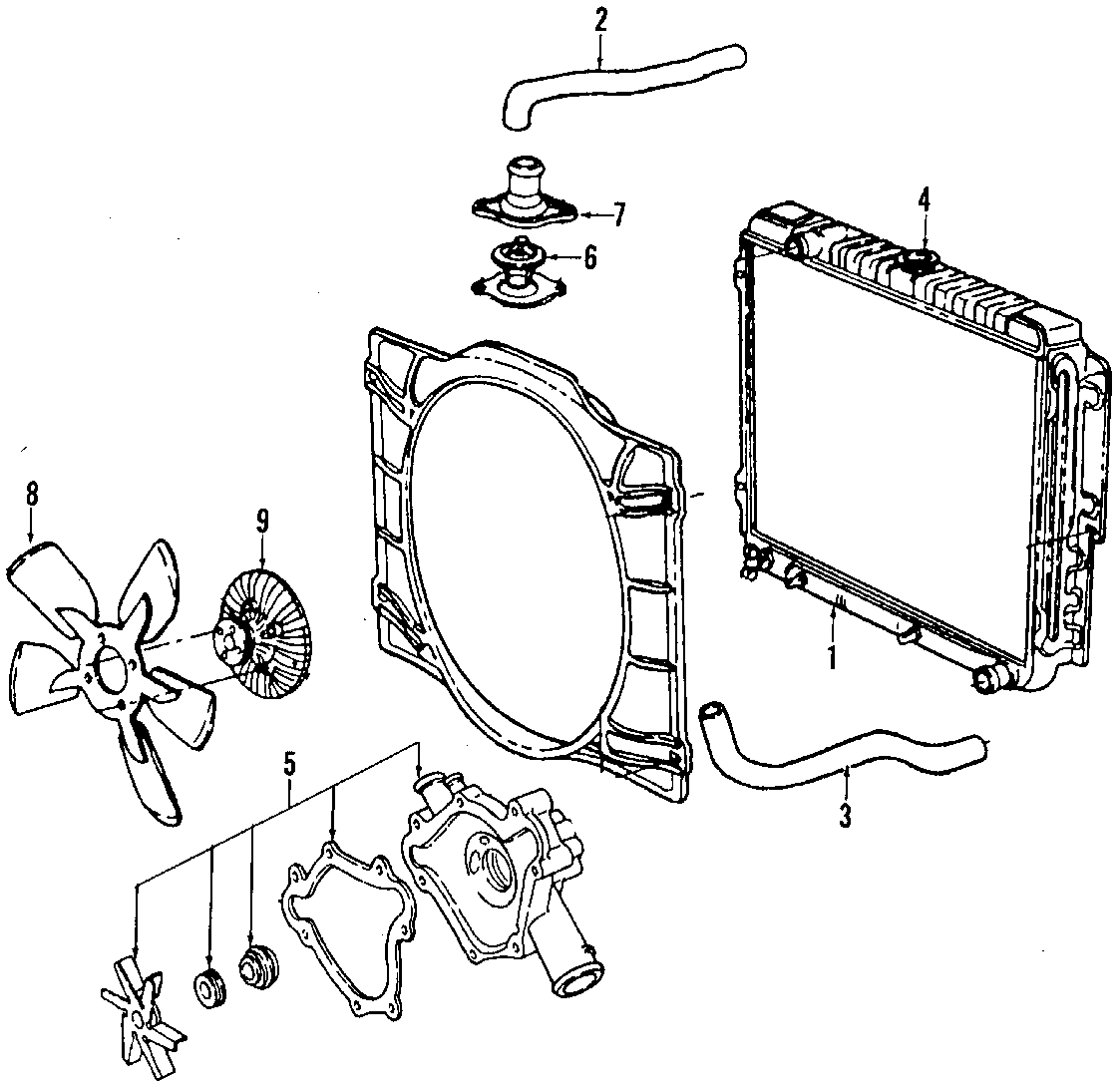 Diagram COOLING SYSTEM. COOLING FAN. RADIATOR. WATER PUMP. for your 1991 Jeep Wrangler   