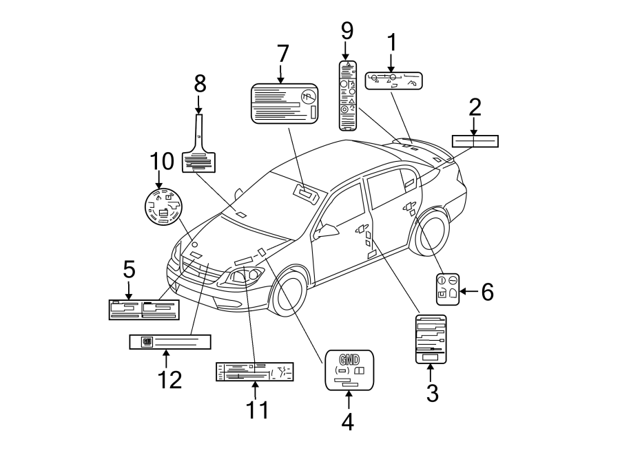 Diagram INFORMATION LABELS. for your 2009 Chevrolet Cobalt LT Sedan 2.2L Ecotec A/T 