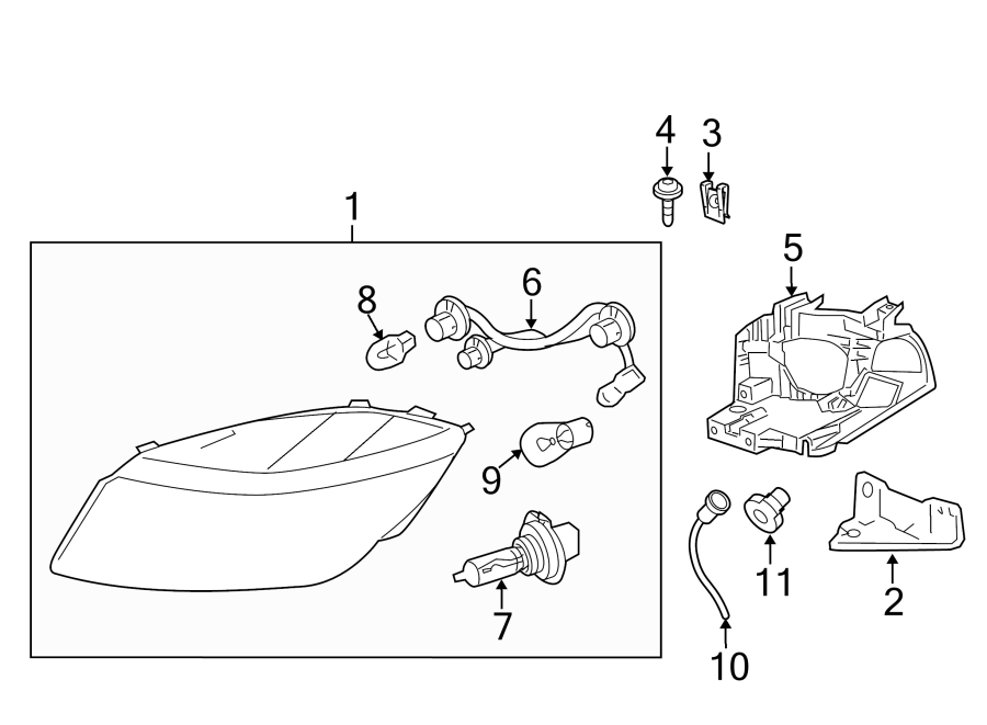 Diagram FRONT LAMPS. HEADLAMP COMPONENTS. for your 2003 GMC Sierra 2500 HD 6.0L Vortec V8 M/T RWD SLT Extended Cab Pickup 