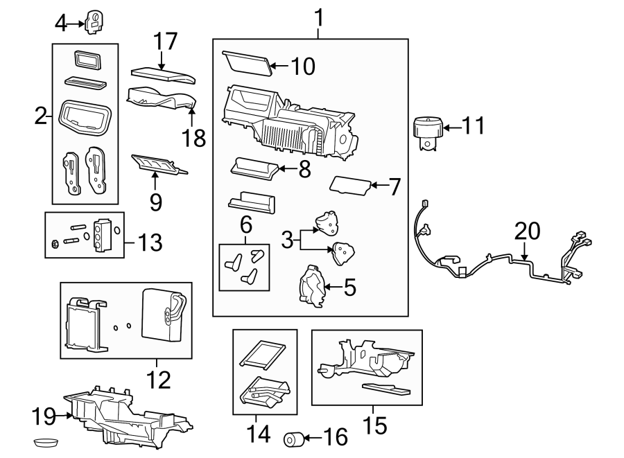 AIR CONDITIONER & HEATER. EVAPORATOR & HEATER COMPONENTS.