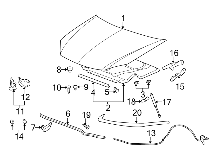 Diagram HOOD & COMPONENTS. for your 2020 Chevrolet Suburban    