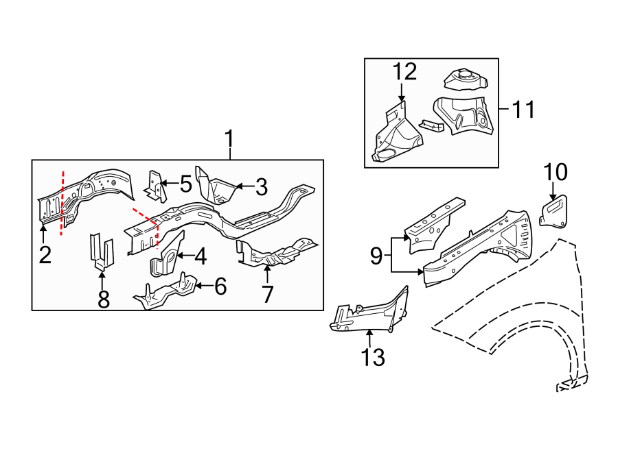 Diagram FENDER. STRUCTURAL COMPONENTS & RAILS. for your 2015 Chevrolet Suburban    