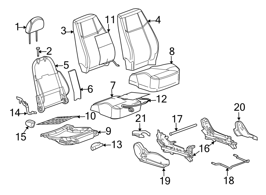 Diagram SEATS & TRACKS. FRONT SEAT COMPONENTS. for your 2005 Chevrolet Express 3500   