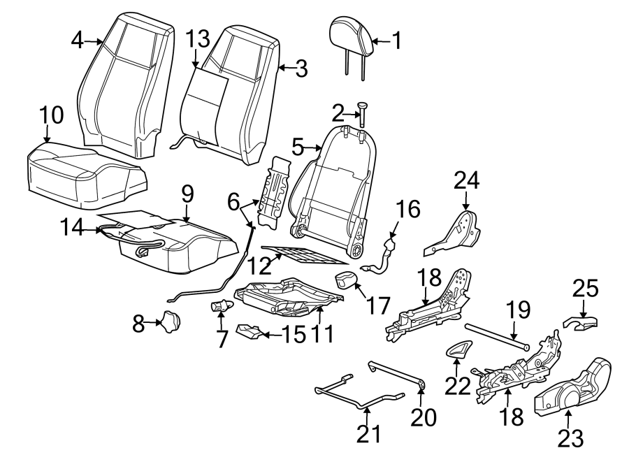 Diagram Seats & tracks. Front seat components. for your 2005 Chevrolet Avalanche 2500   