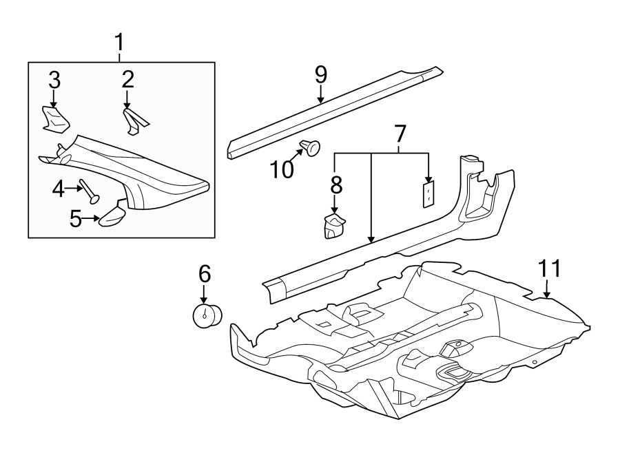 Diagram PILLARS. ROCKER & FLOOR. INTERIOR TRIM. for your 2009 Chevrolet Cobalt   