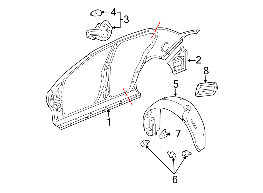 Diagram QUARTER PANEL & COMPONENTS. for your 2005 Chevrolet Trailblazer   