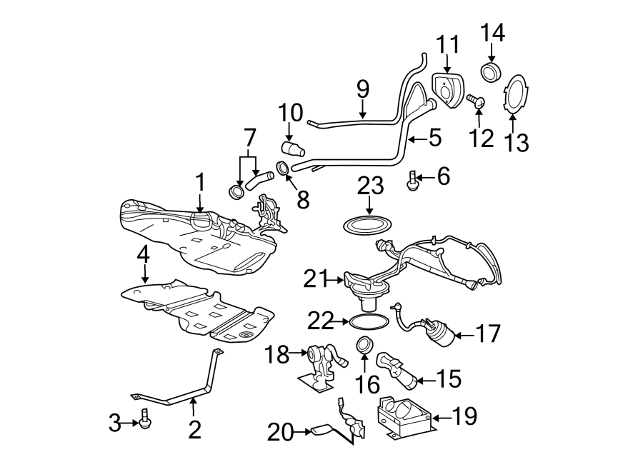 Diagram FUEL SYSTEM COMPONENTS. for your 2010 Chevrolet Cobalt Base Sedan 2.2L Ecotec M/T 