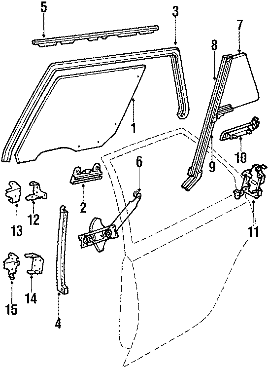 Diagram REAR DOOR. DOOR HARDWARE. GLASS & HARDWARE. for your 2014 Chevrolet Spark 1.2L Ecotec M/T LS Hatchback 