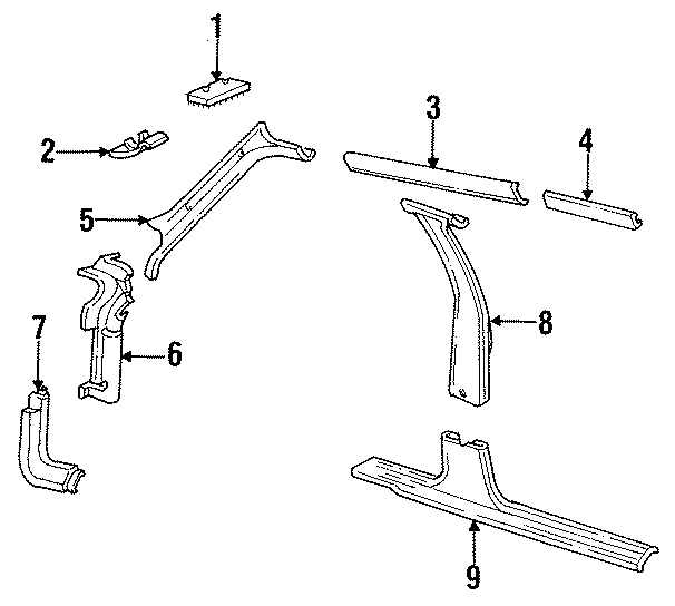 Diagram INTERIOR TRIM. PILLAR & SIDE TRIM. for your 1991 Chevrolet Cavalier   