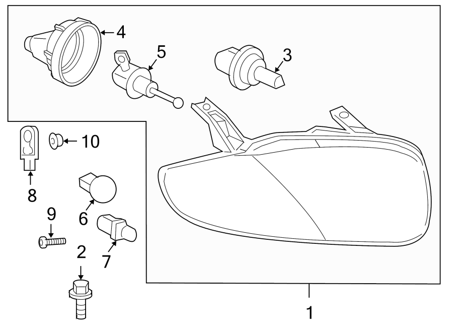 Diagram FRONT LAMPS. HEADLAMP COMPONENTS. for your 2005 Chevrolet Venture    