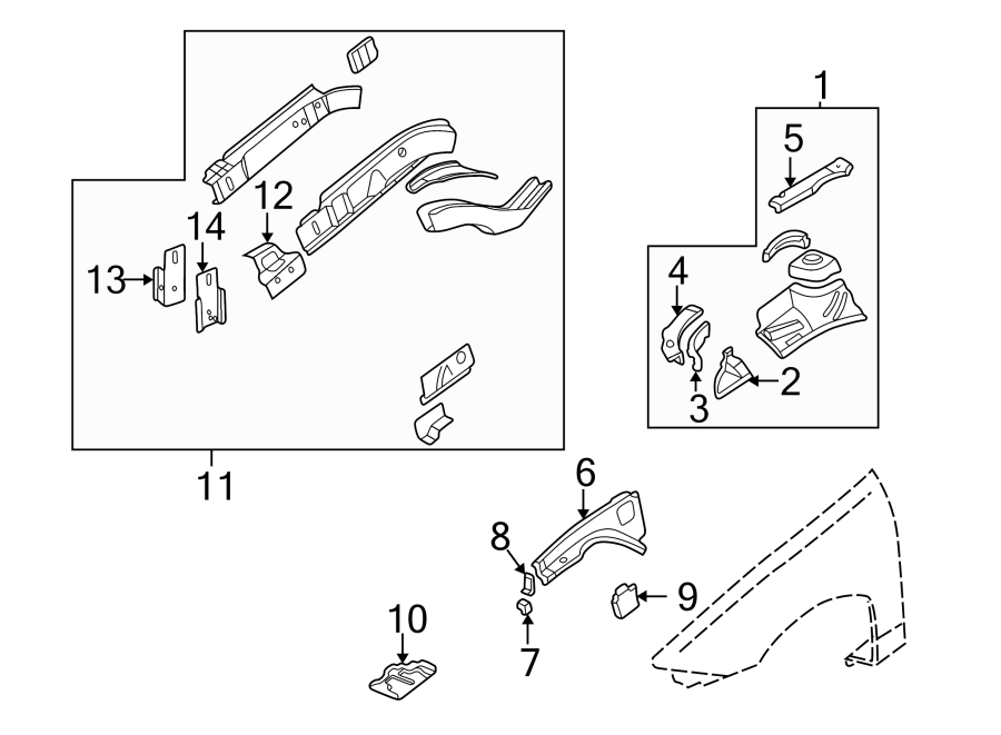 Diagram FENDER. STRUCTURAL COMPONENTS & RAILS. for your 2020 Chevrolet Suburban    