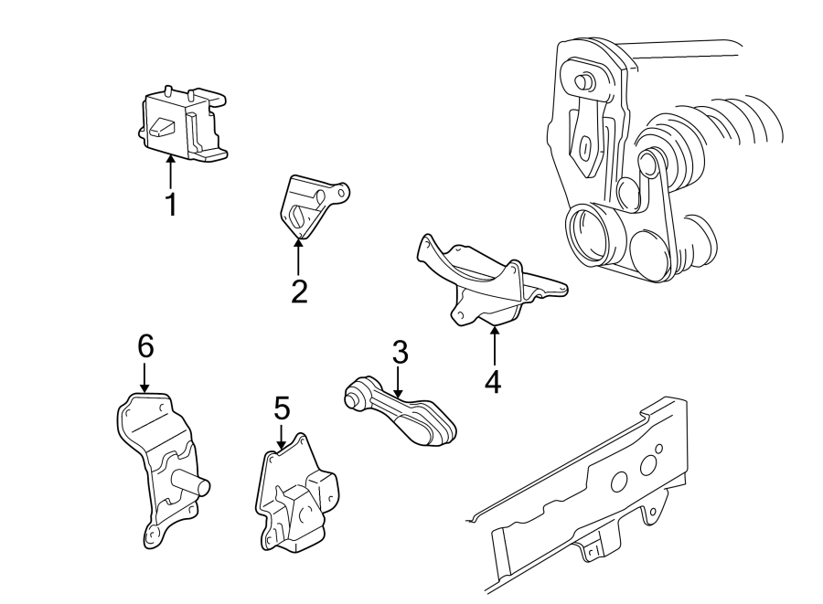 Diagram ENGINE & TRANS MOUNTING. for your 2002 Chevrolet Cavalier LS Sport Coupe 2.4L Oldsmobile A/T 