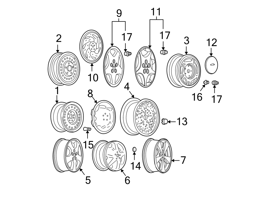 Diagram WHEELS. for your 2003 Chevrolet Trailblazer   