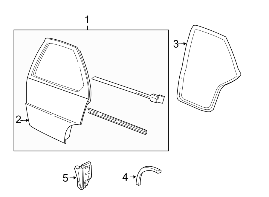 Diagram REAR DOOR. DOOR & COMPONENTS. for your 2021 Buick Enclave    