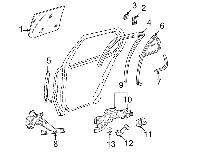 Diagram REAR DOOR. GLASS & HARDWARE. for your 2013 Chevrolet Spark 1.2L Ecotec A/T LS Hatchback 